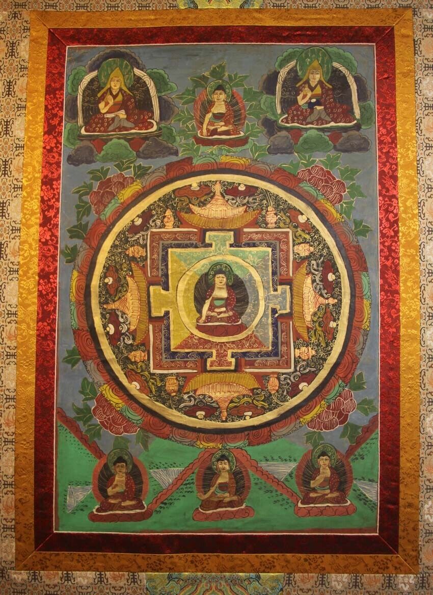 Wonderful Old Tibet Buddhist Thangka Tangka Mandala Sakyamuni Buddha Silk Framed