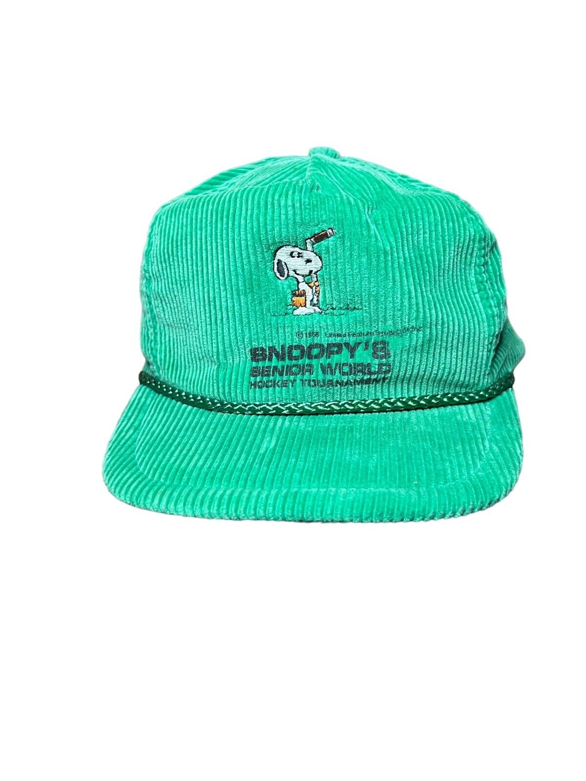 Vintage Snoopy\'s Senior World Hockey Tournament 1985 Peanuts Corduroy￼ Hat