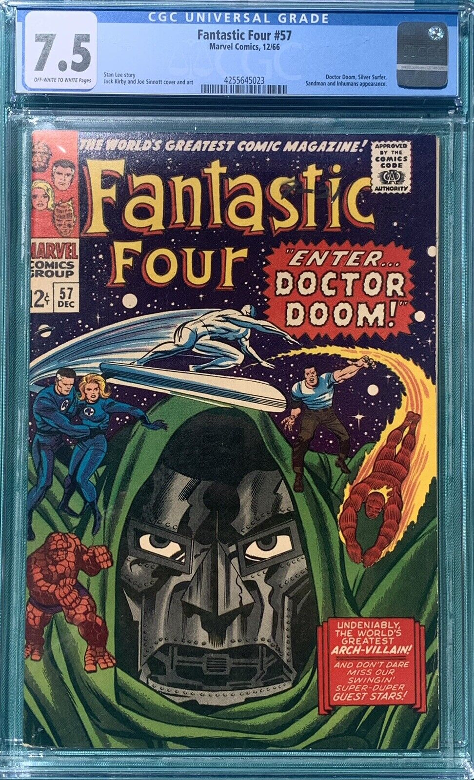 FANTASTIC FOUR #57 CGC 7.5 VF- OW/W Pgs | Doctor Doom Silver Surfer | Nice Book
