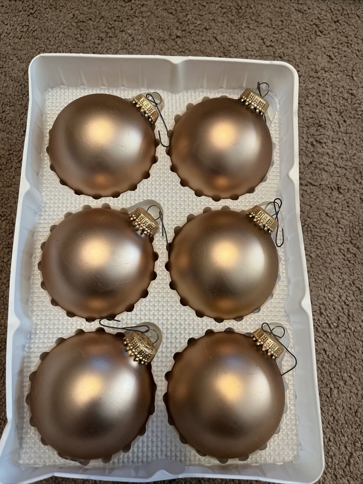 Vintage Set of 6 Christmas By Krebs Glass Ornaments  Gold Used