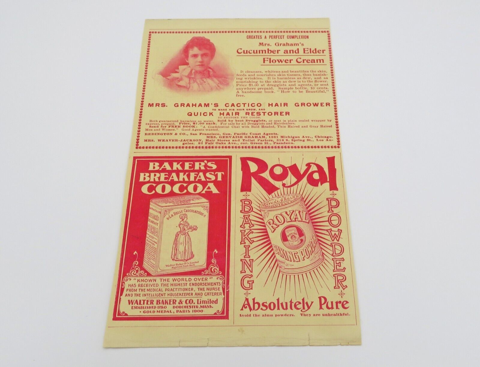 1901 Royal Baking Powder, Baker\'s Breakfast Cocoa, Knox\'s gelatin Vintage Ad