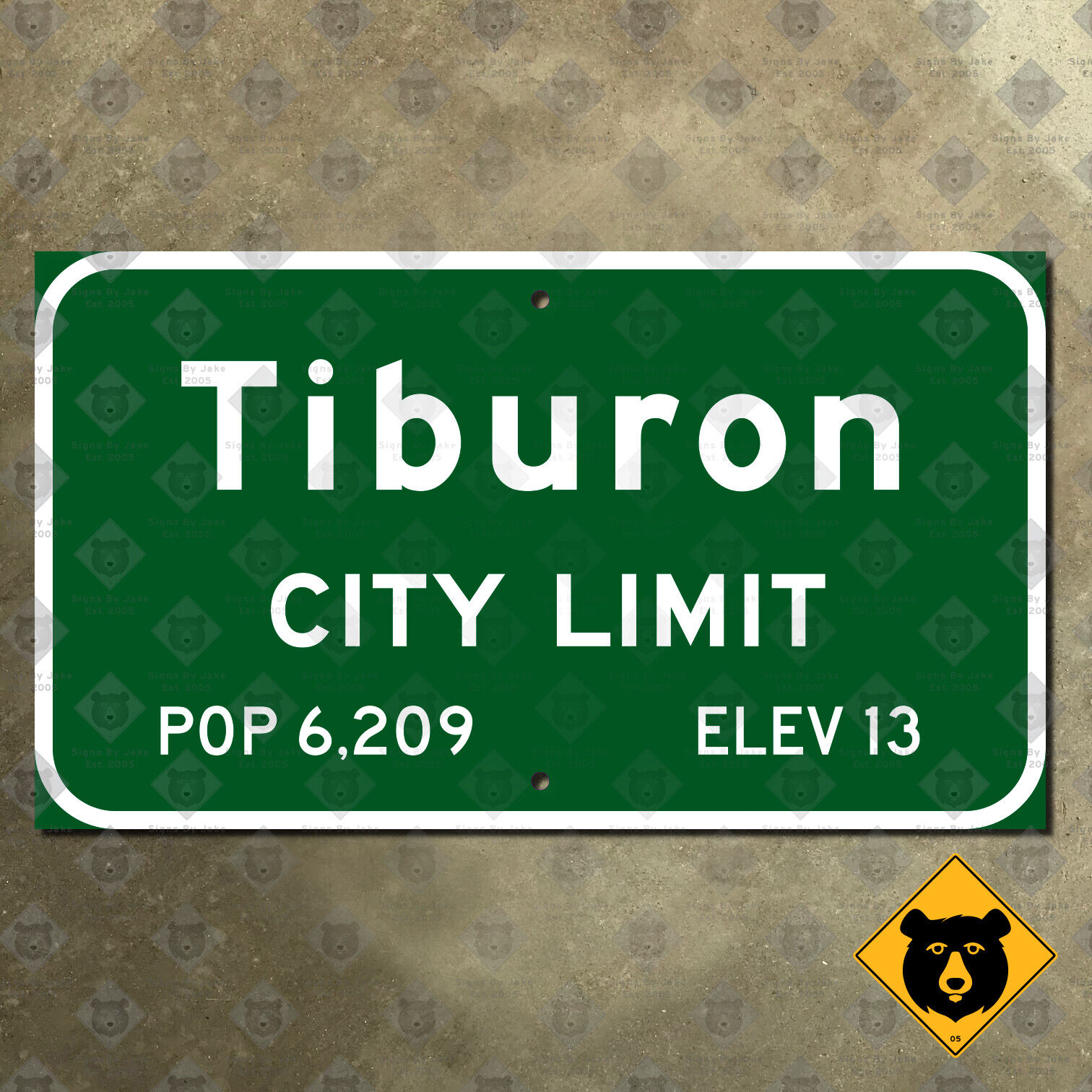 Tiburon California city limit San Francisco Bay shark 1956 road sign 14x8