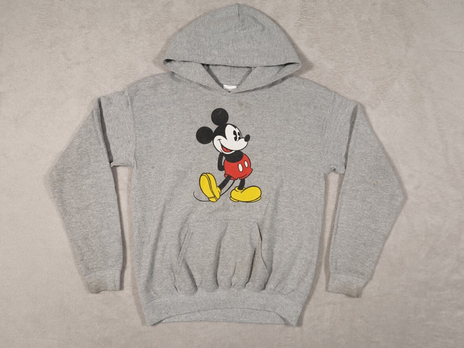 Disney Kids Gray Hoodie Mickey Mouse Print Long Sleeve Pockets Size L (10-12)