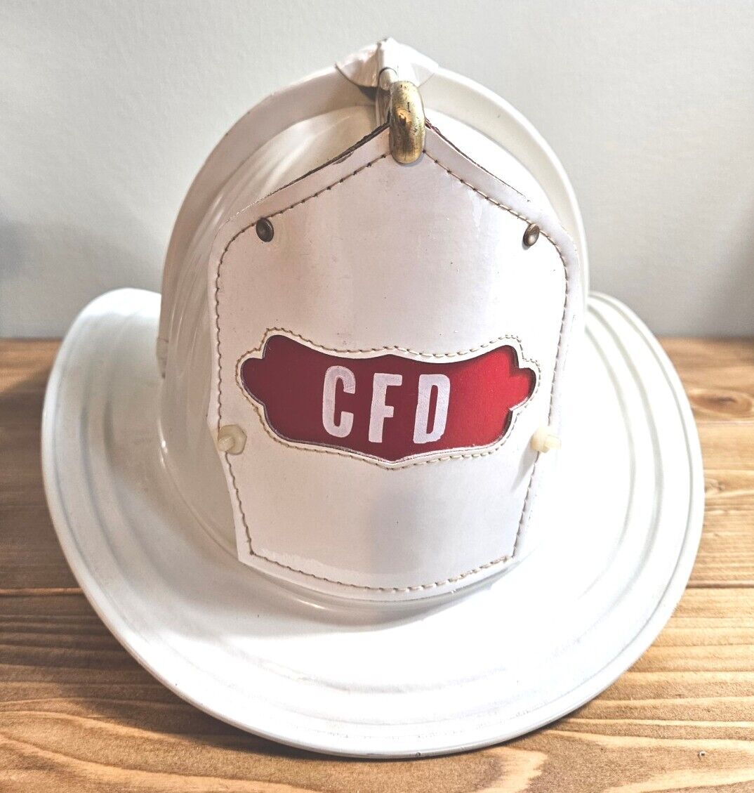 Cairns and Brothers Aluminum White CFD Leather Badge Firefighter Helmet