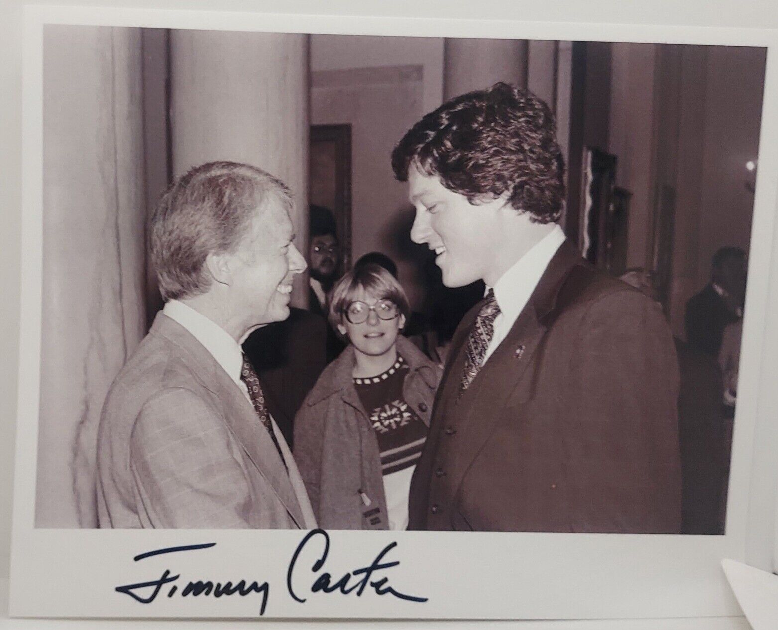President Jimmy Carter with Arkansas Governor Bill Clinton Photo Full Signature 