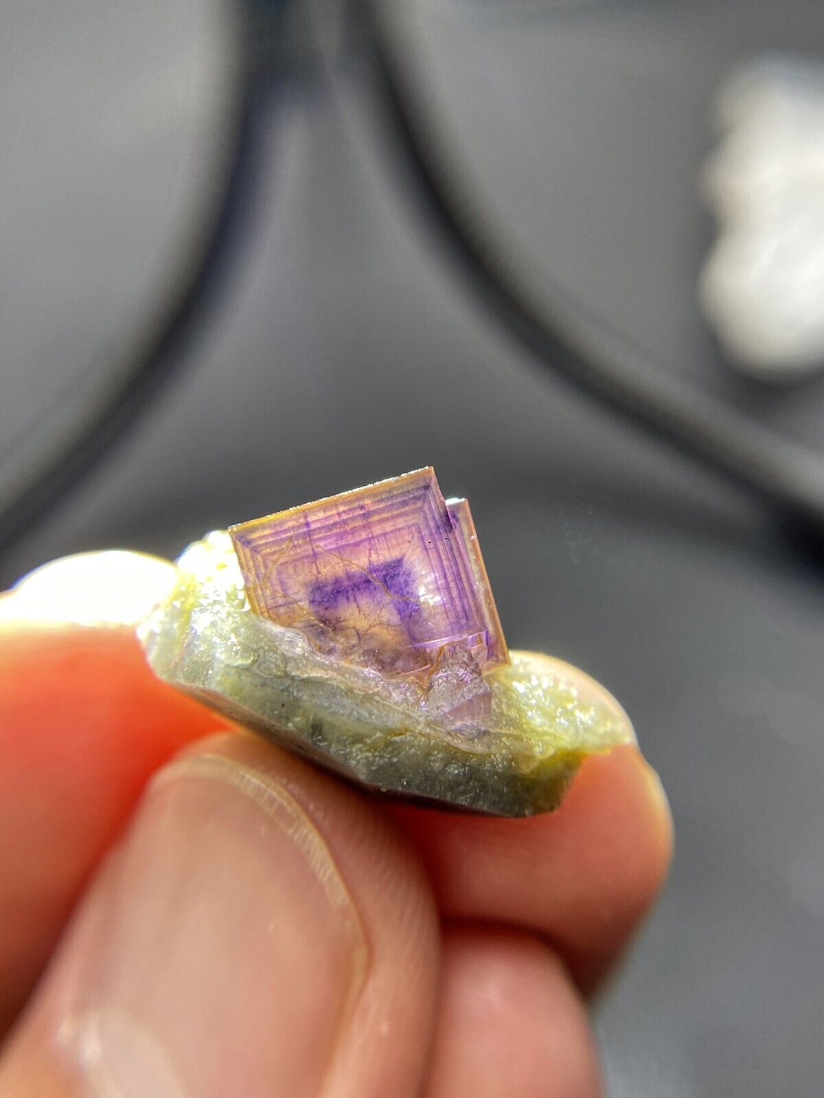 Rare   5g Exquisite multi-layer purple window cubic fluorite mineral crystal
