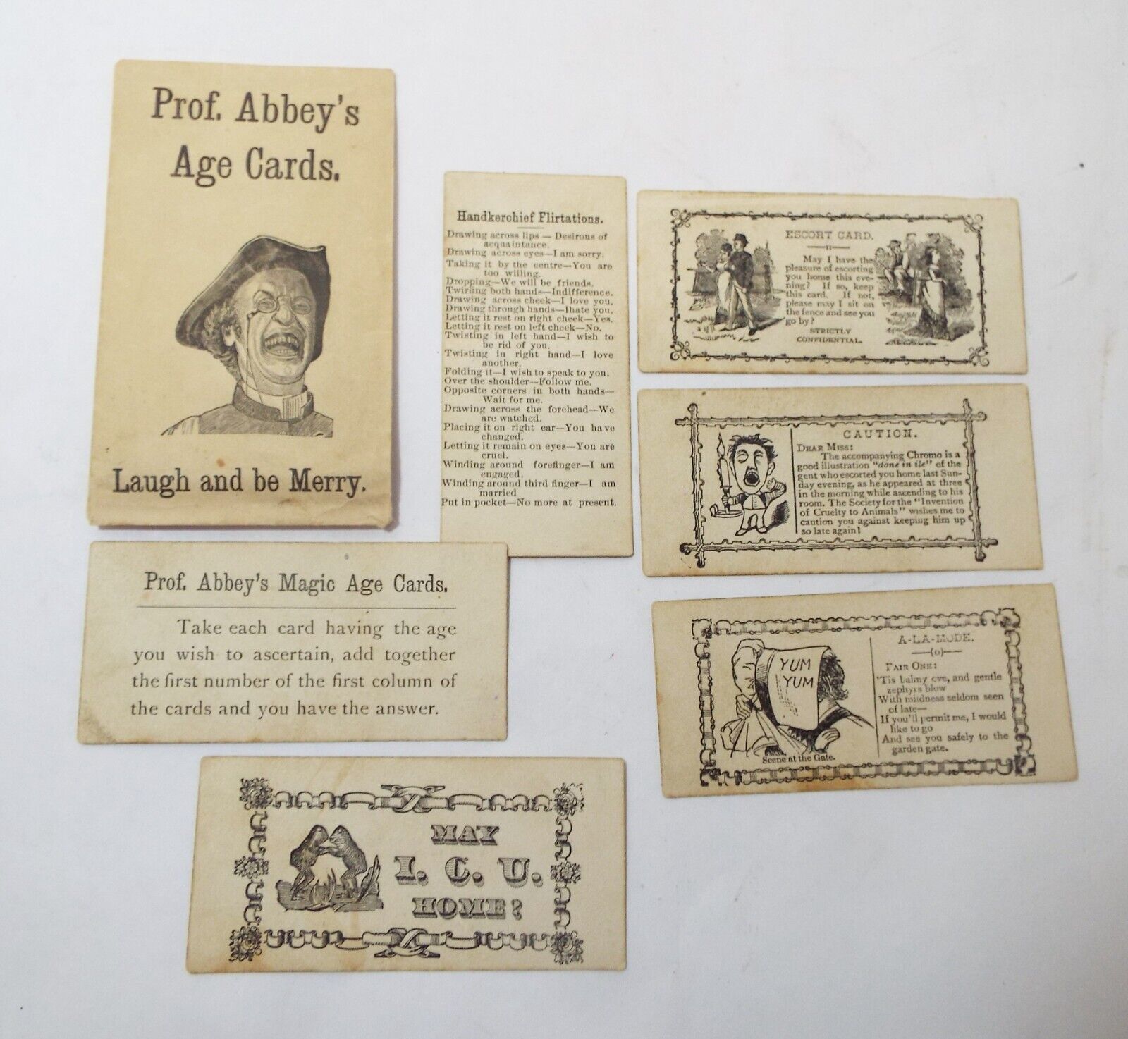 RARE Old Antique PROF. ABBEY'S AGE CARDS w/ Envelope MAGIC AGE CARDS Humor
