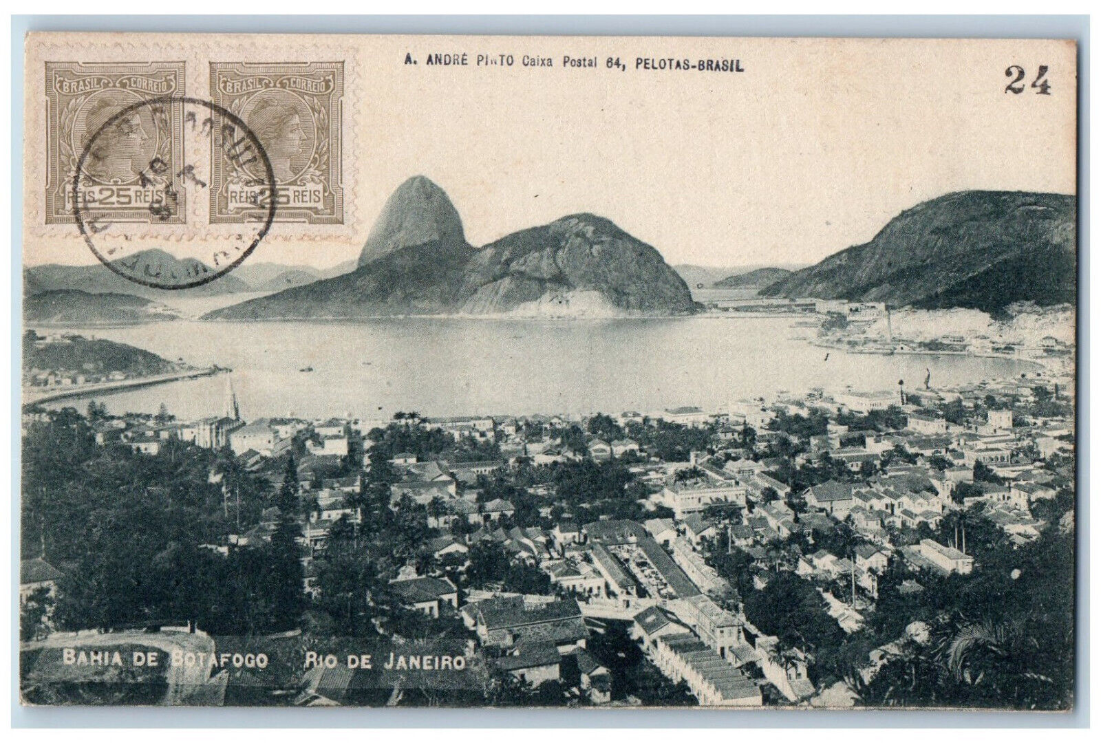 Rio De Janeiro Brazil Postcard Bahia De Botafogo c1910 Posted Antique