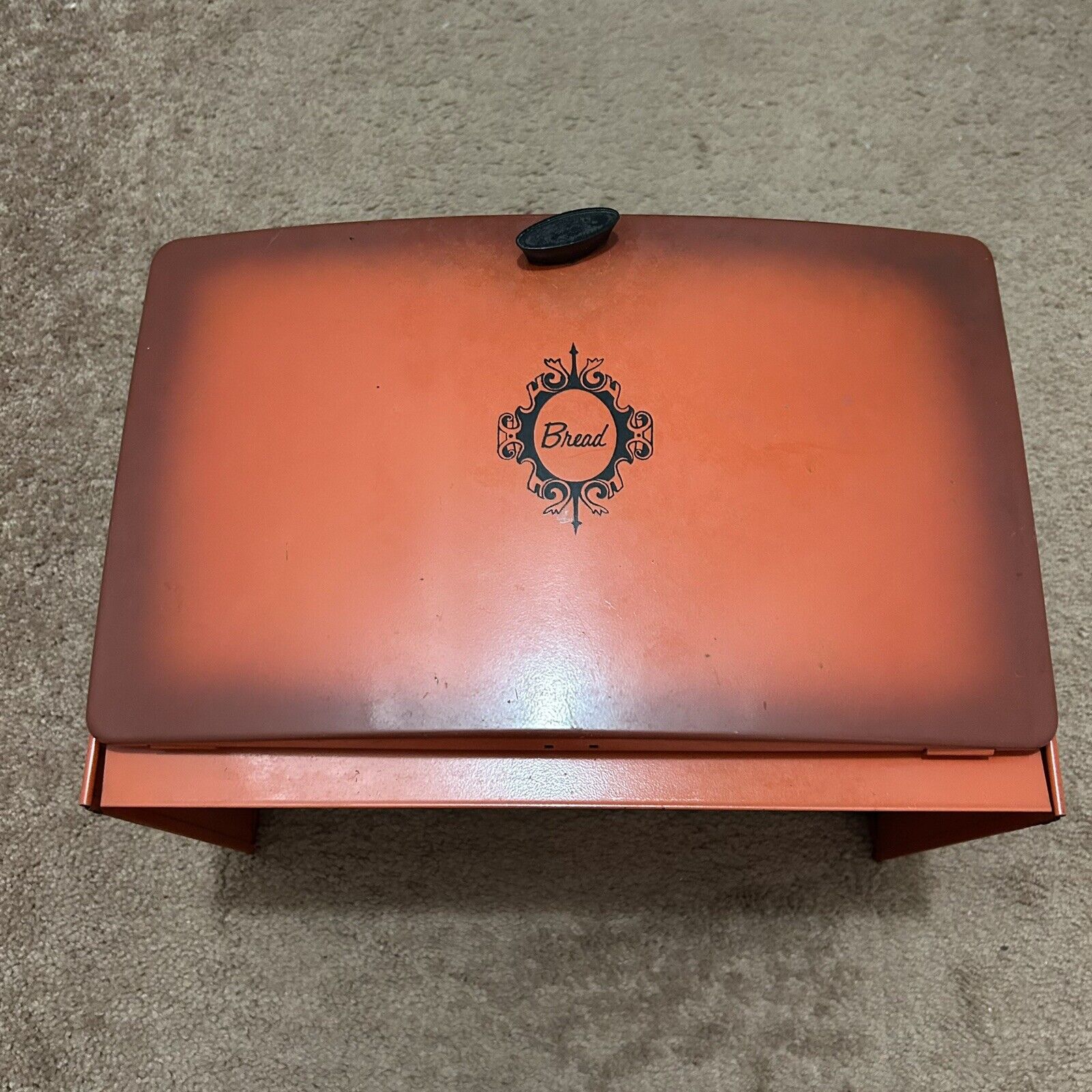 Vintage West Bend Red /Orange Bread Box w Shelf 14.5” x 11” x 9.5”