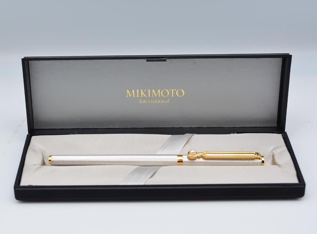 MIKIMOTO International Ballpoint Pen Silver Tone Pearl With Box