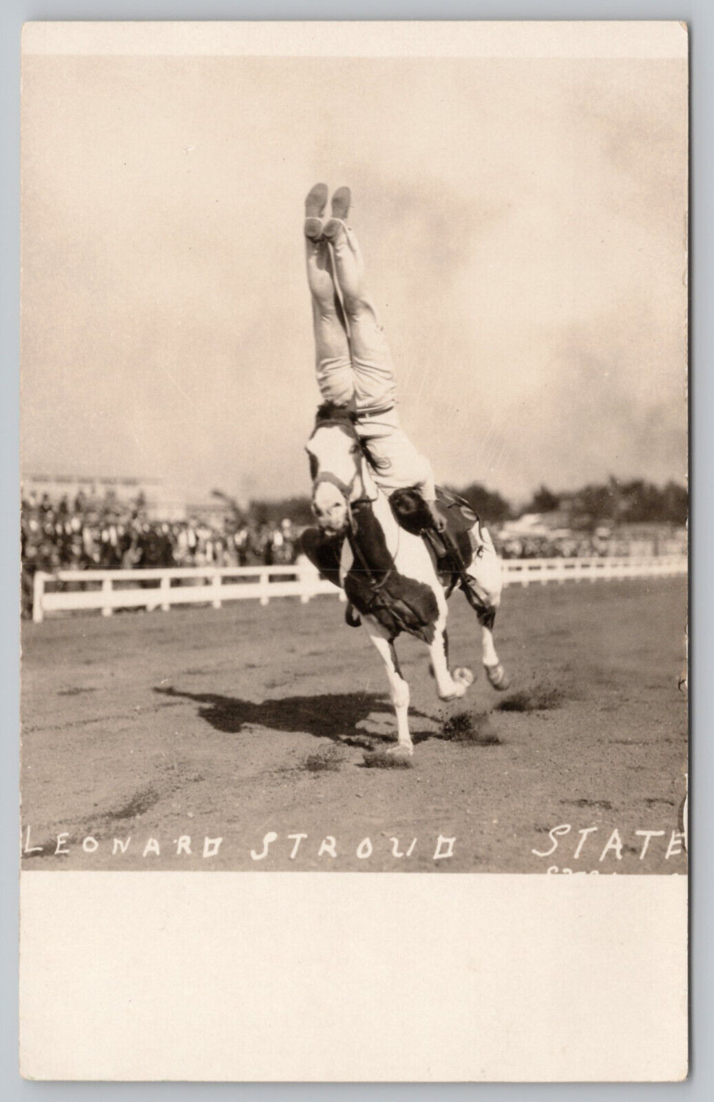 Cheyenne WY Wyoming - Rodeo - Leonard Stroud Headstand Real Photo RPPC - c1920