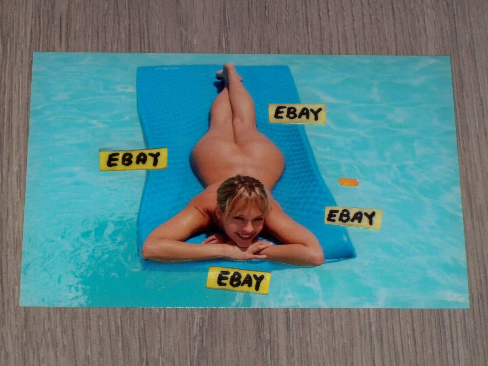 4X6 Glossy Photo Naked Woman Laying On Float In Pool Rear Butt View From Front