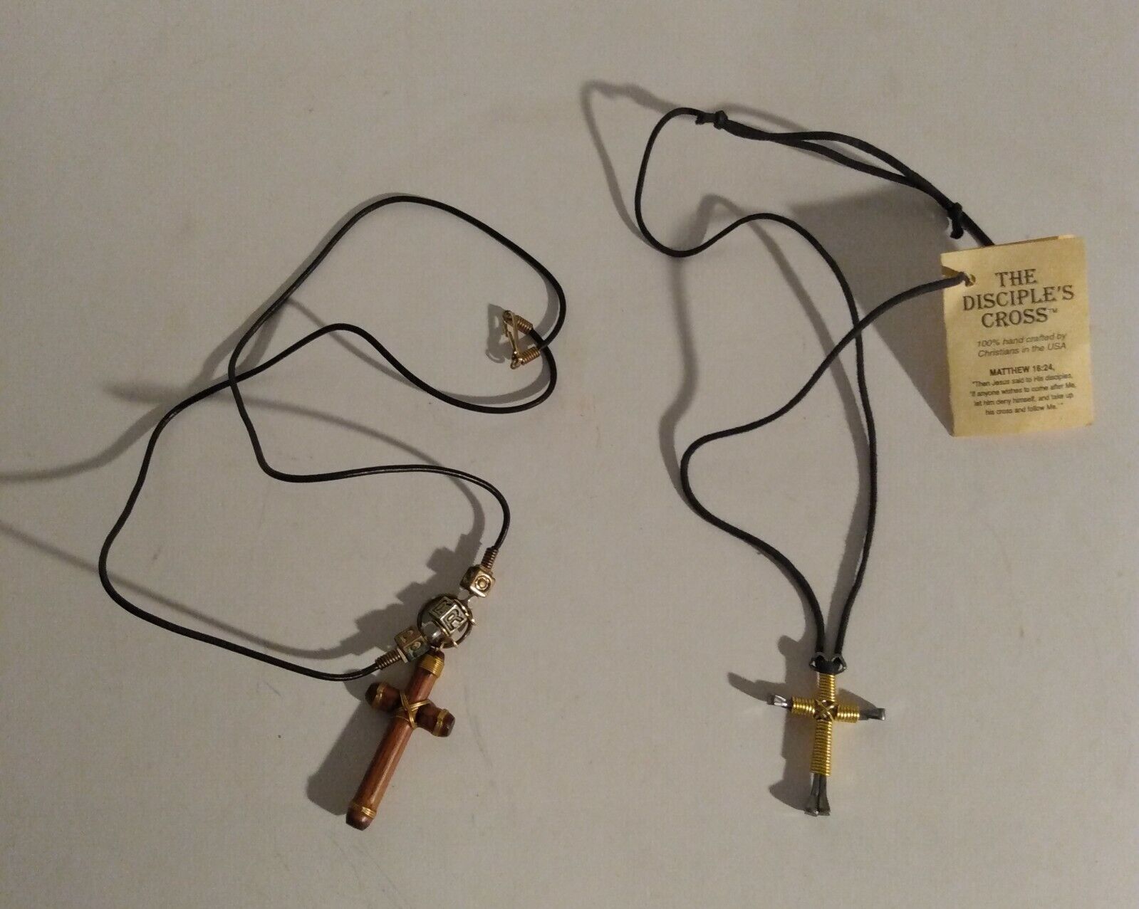 Two Handcrafted Crucifixes Crosses Necklaces