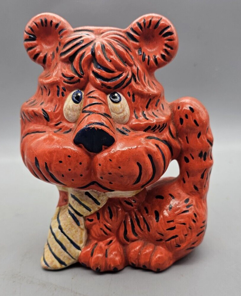 Tiger Chalkware Statue 60s Mod Orange Blue Auburn Mascot 5.5\