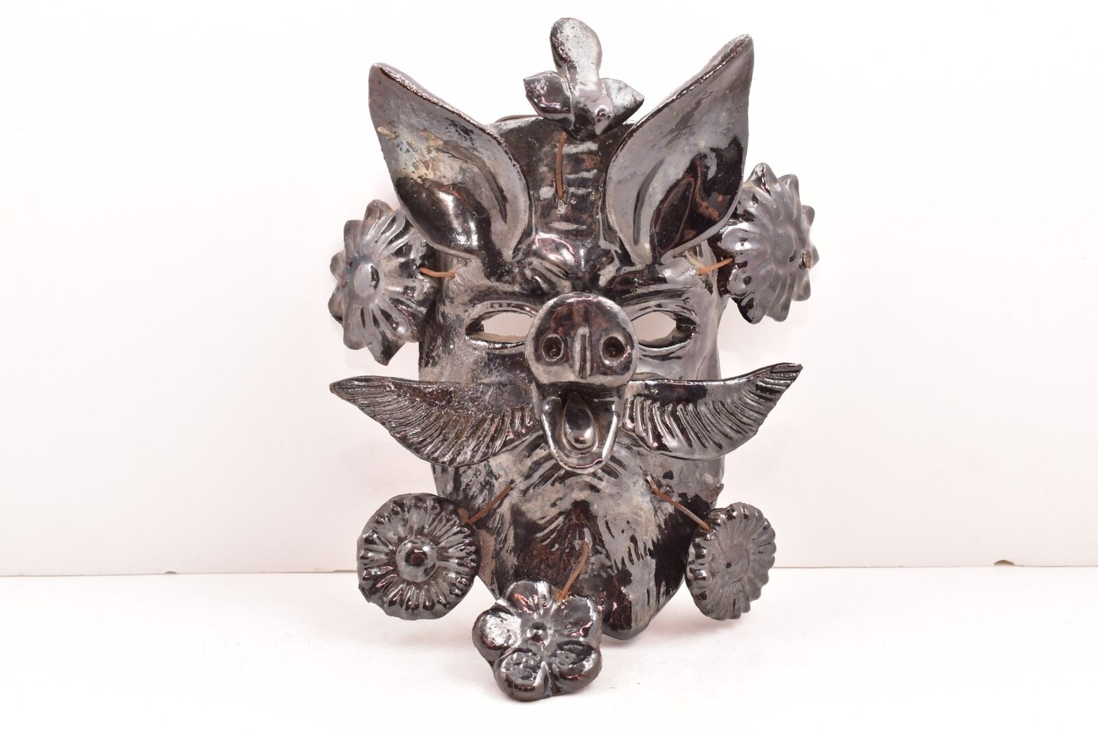 VTG Mexican Folk Art Pottery Mask PIG Tree Of LIFE Ocumicho Sculpture FACE
