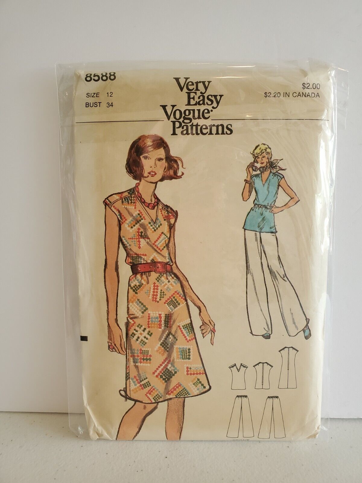 HTF Vintage Very Easy Vogue 8588 Sewing Pattern Dress Tunic Pants New FF sz 12