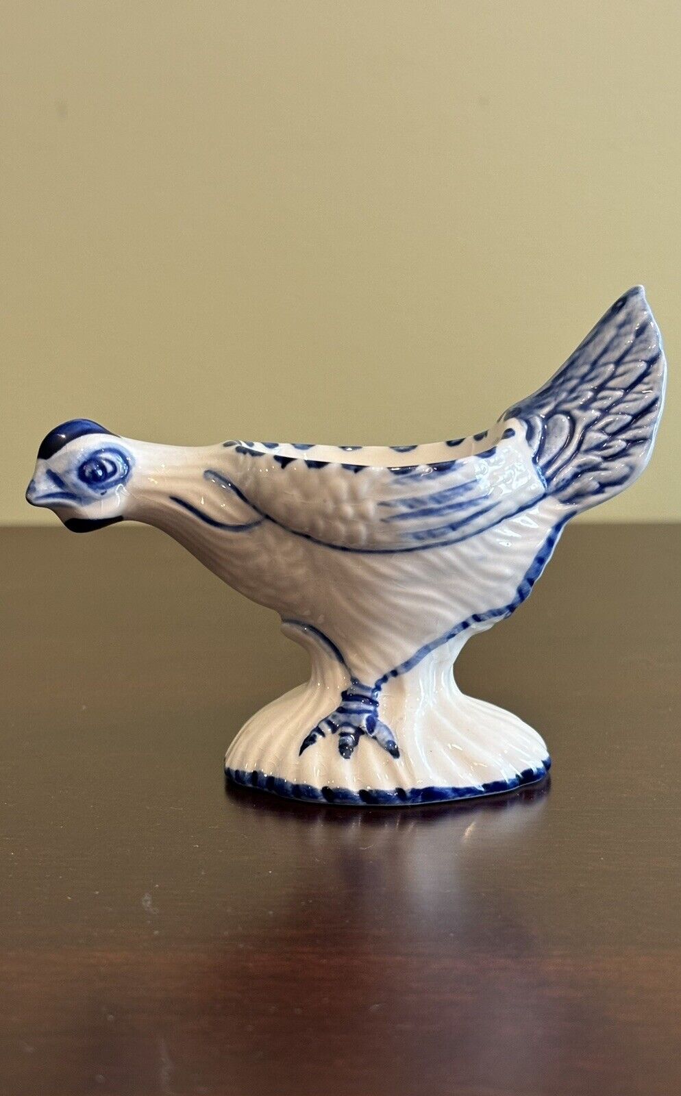 VTG Delft Hand-painted Blue Porcelain Chicken Hen Shaped Single Egg Cup Holland