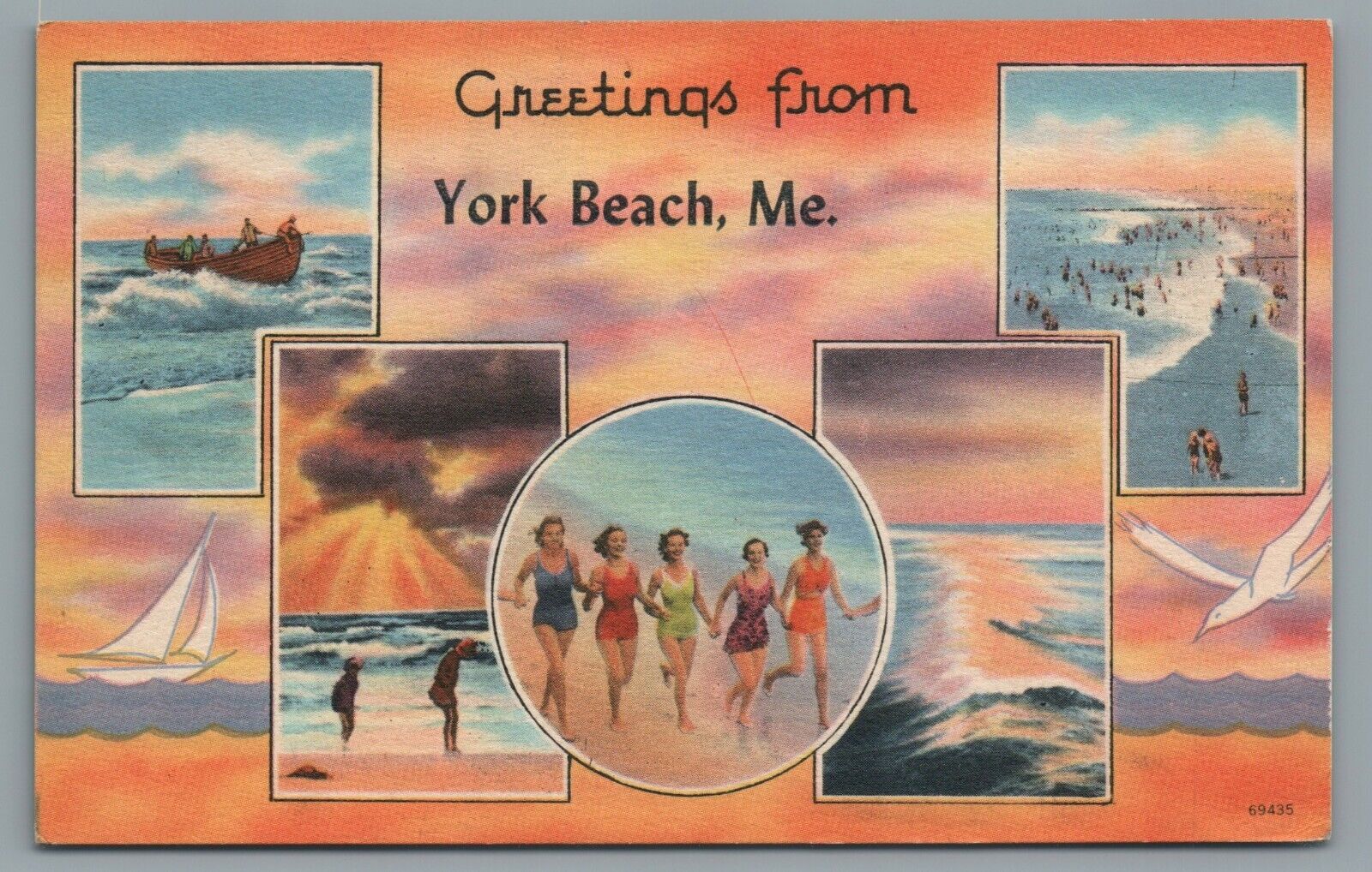 Greetings from York Beach ME Maine Vintage Linen Postcard Posted 1957
