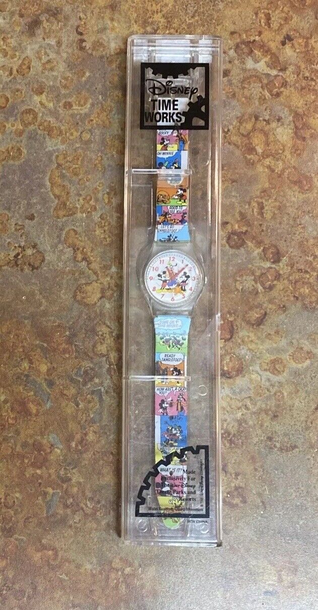 VTG Disney Time Works Mickey Minnie Mouse Goofy Fab 5 Watch With Original Box