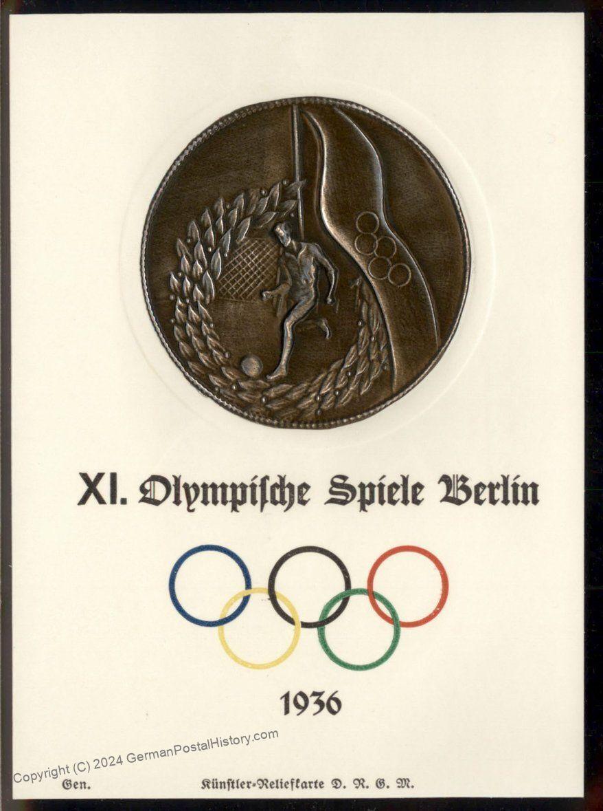 Germany 1936 Olympics Bronze Relief Medallion Soccer Player Patriotic Card 93499