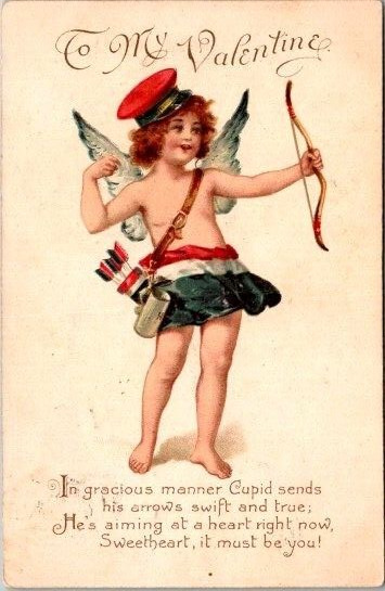 Vintage Raphael Tuck CUPID With Arrows Skirt POEM Valentine 1906    2439