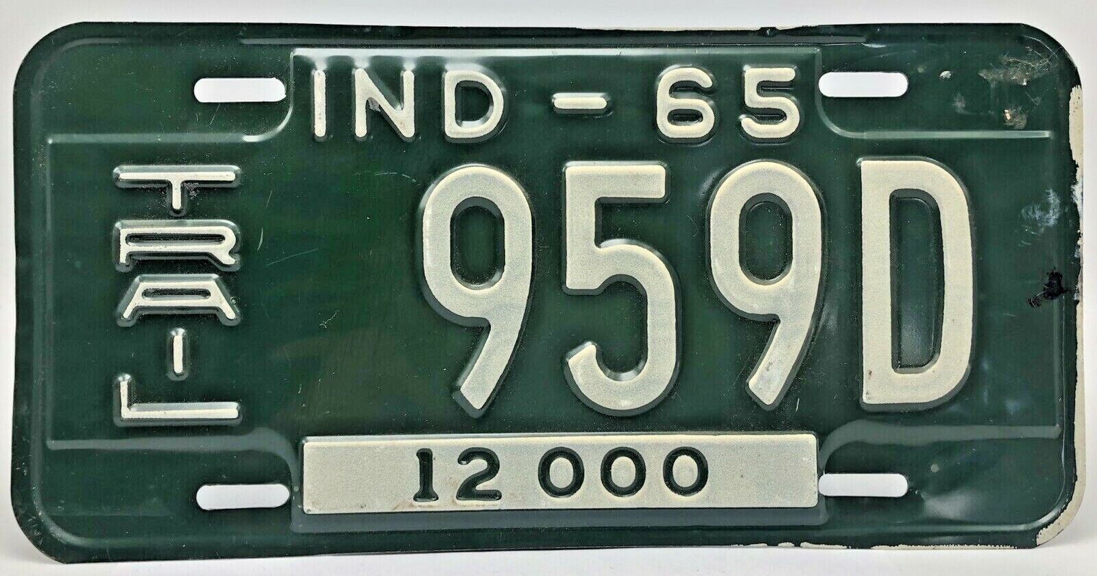 Vintage 1965 Indiana State License Plate Trailer 12000 959D