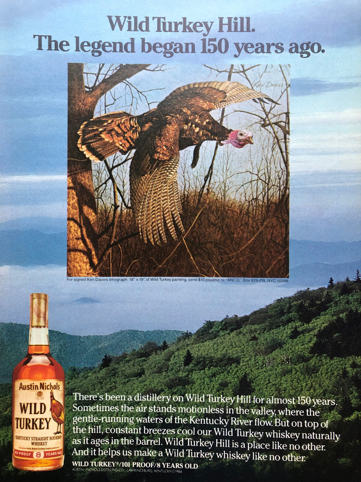 Vintage 1984 Wild Turkey Bourbon original color ad LI011