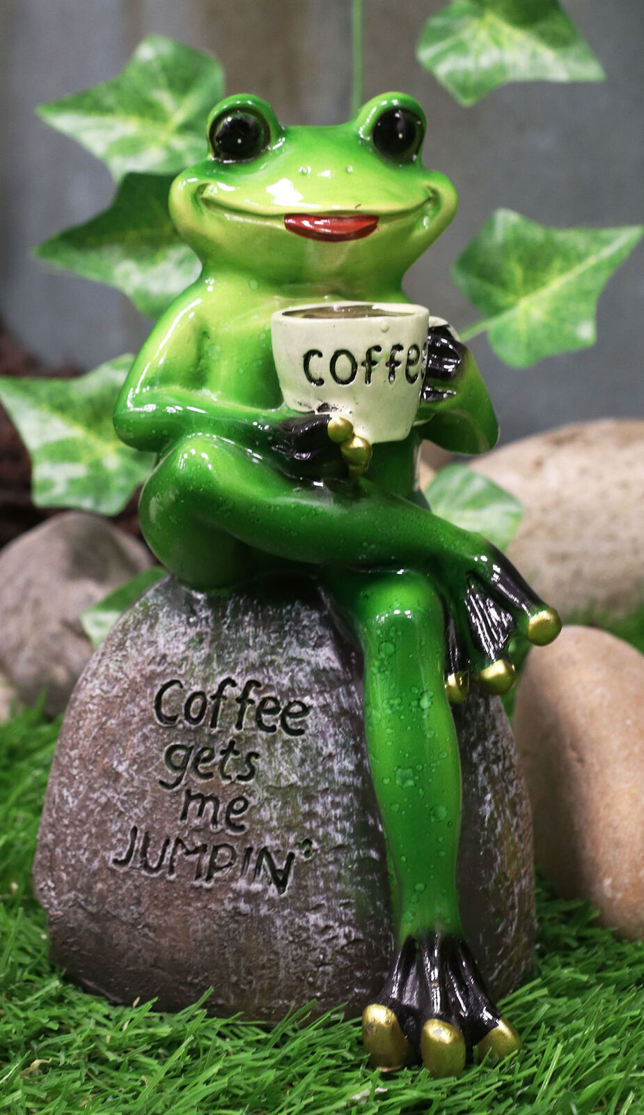 Ebros Lipstick Lady Toad Frog Drinking Coffee Mug While Sitting On Rock Figurine
