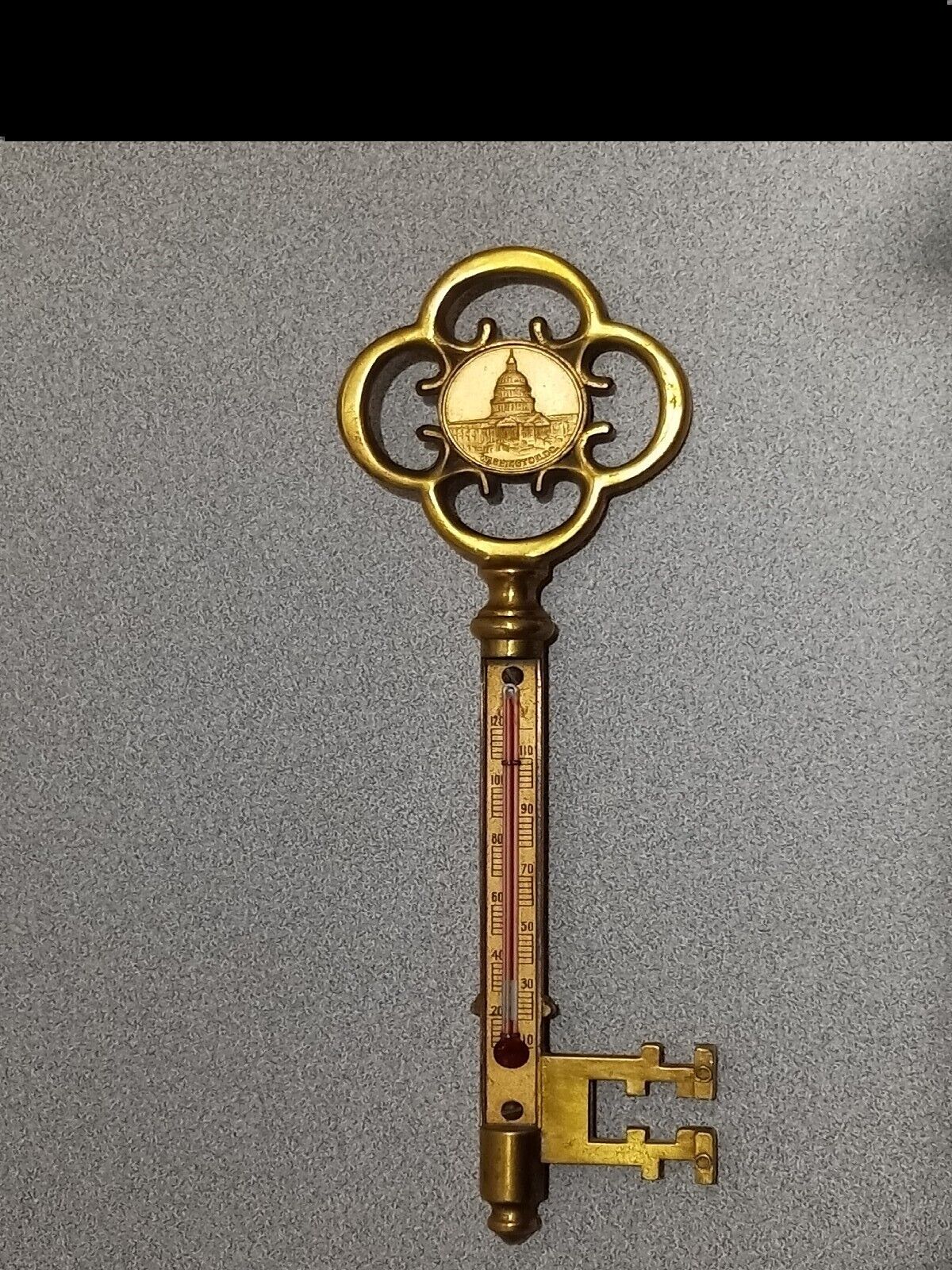 Rare Vtg 1925 Washington D.C key to the city Brass Thermometer