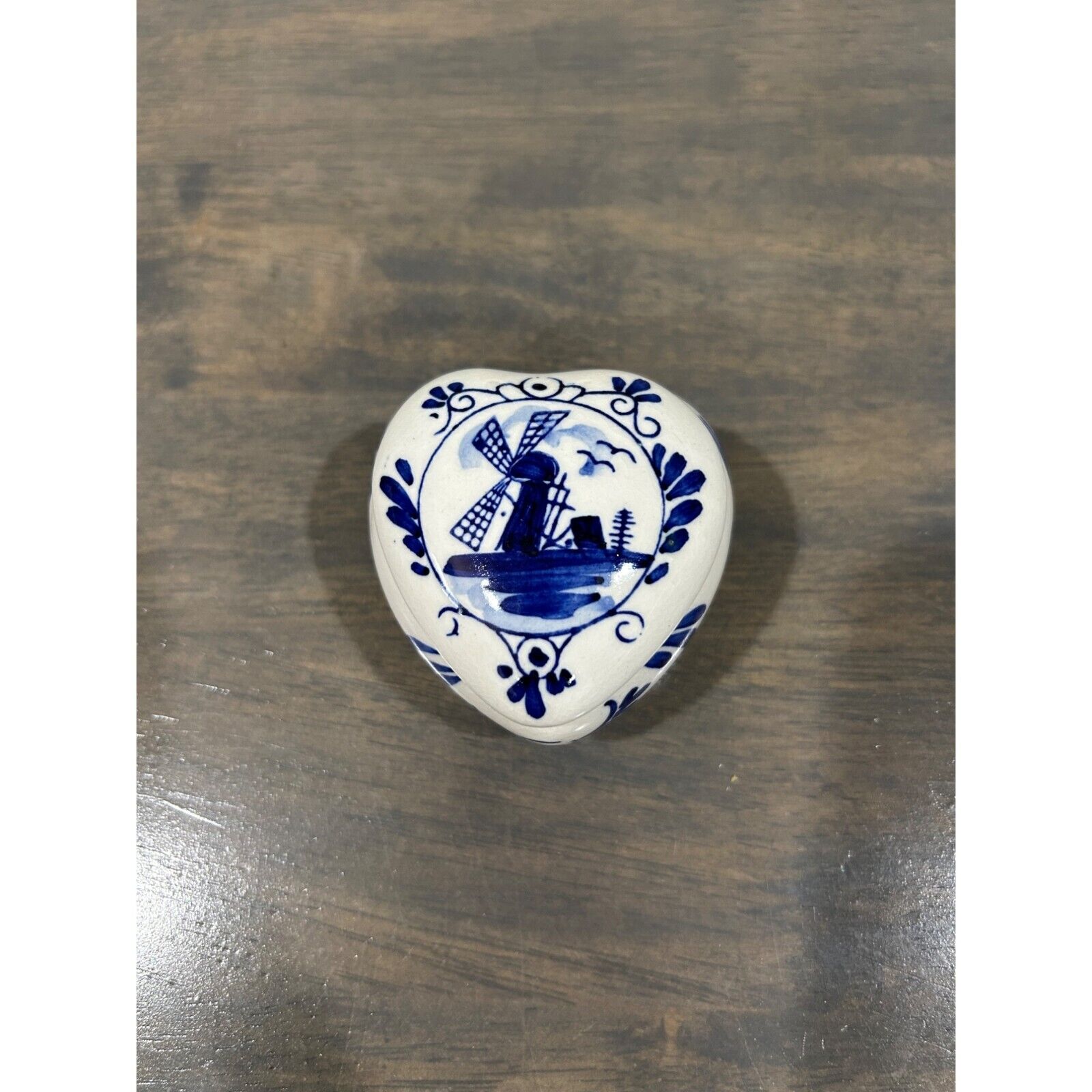 Delft Holland Heart Shaped Trinket Box Blue and White Hand Painted