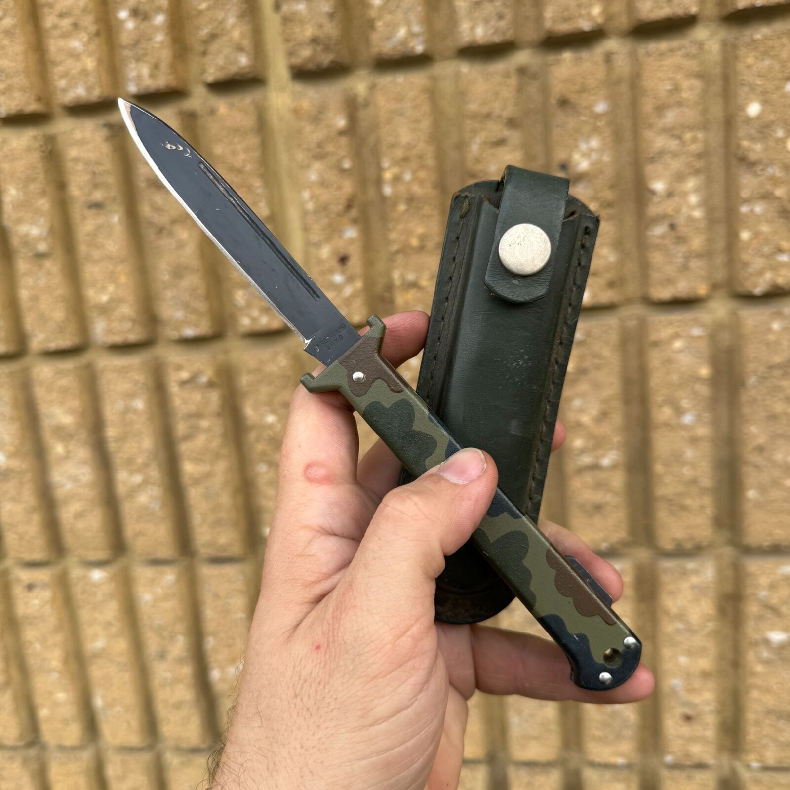 Vintage ROMO J-347 Single Blade Folding Knife CAMO w/ Sheath - Made in Japan