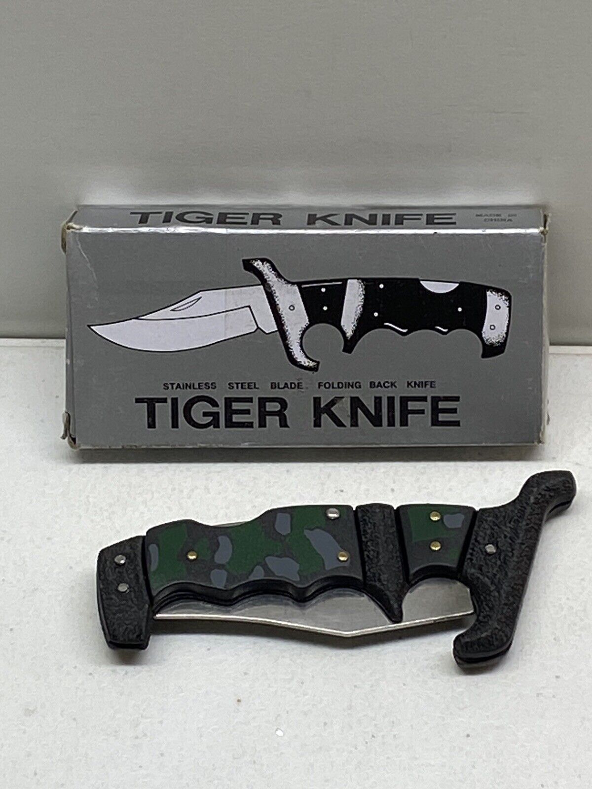 RARE VINTAGE 90\'S TIGER FOLDING LOCK BACK KNIFE STAINLESS STEEL TAIWAN NEW NOS 