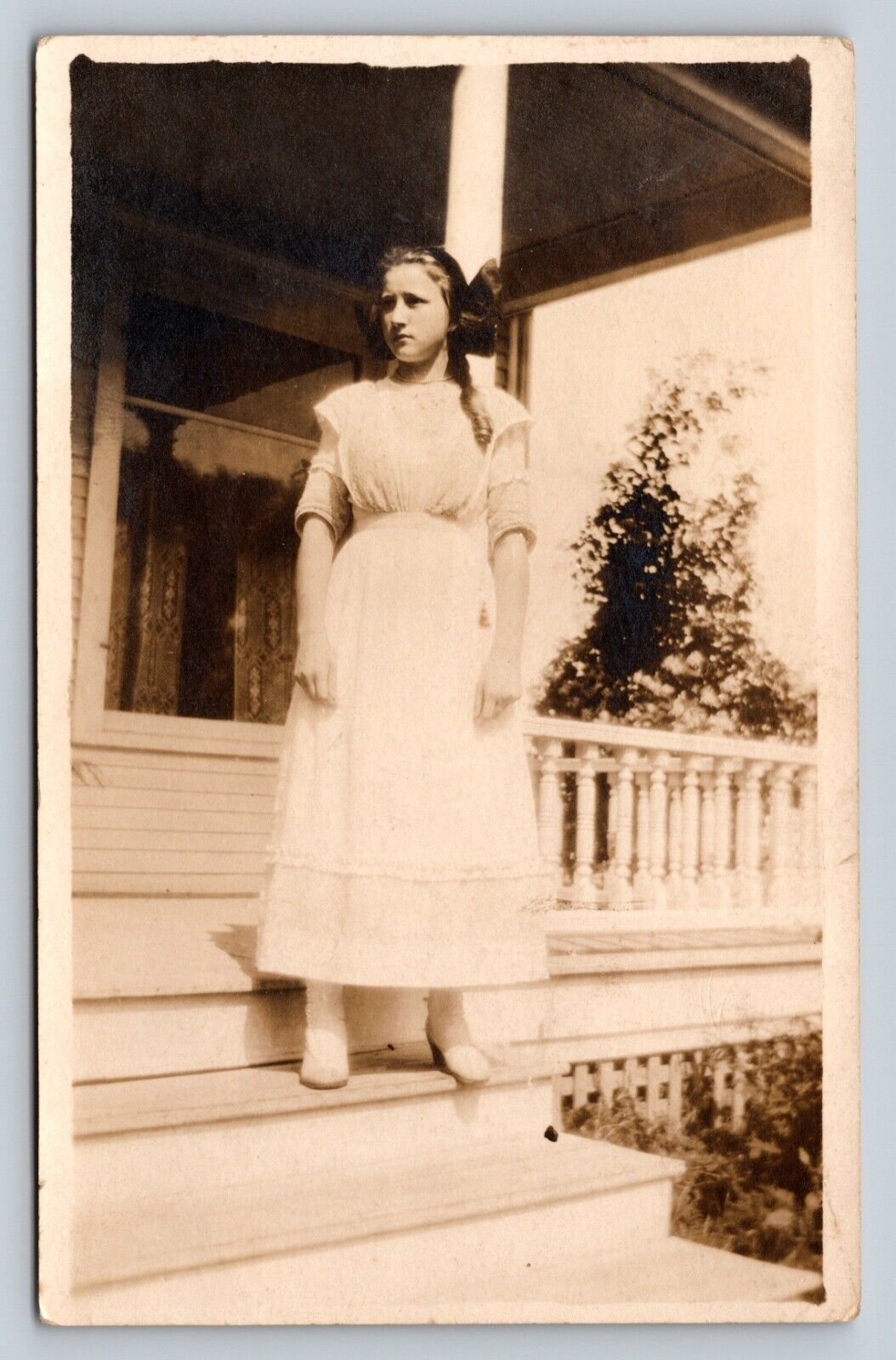 RPPC Young Lady Dress Classic Fashion Porch Steps CYKO 1904-1920s VTG Postcard