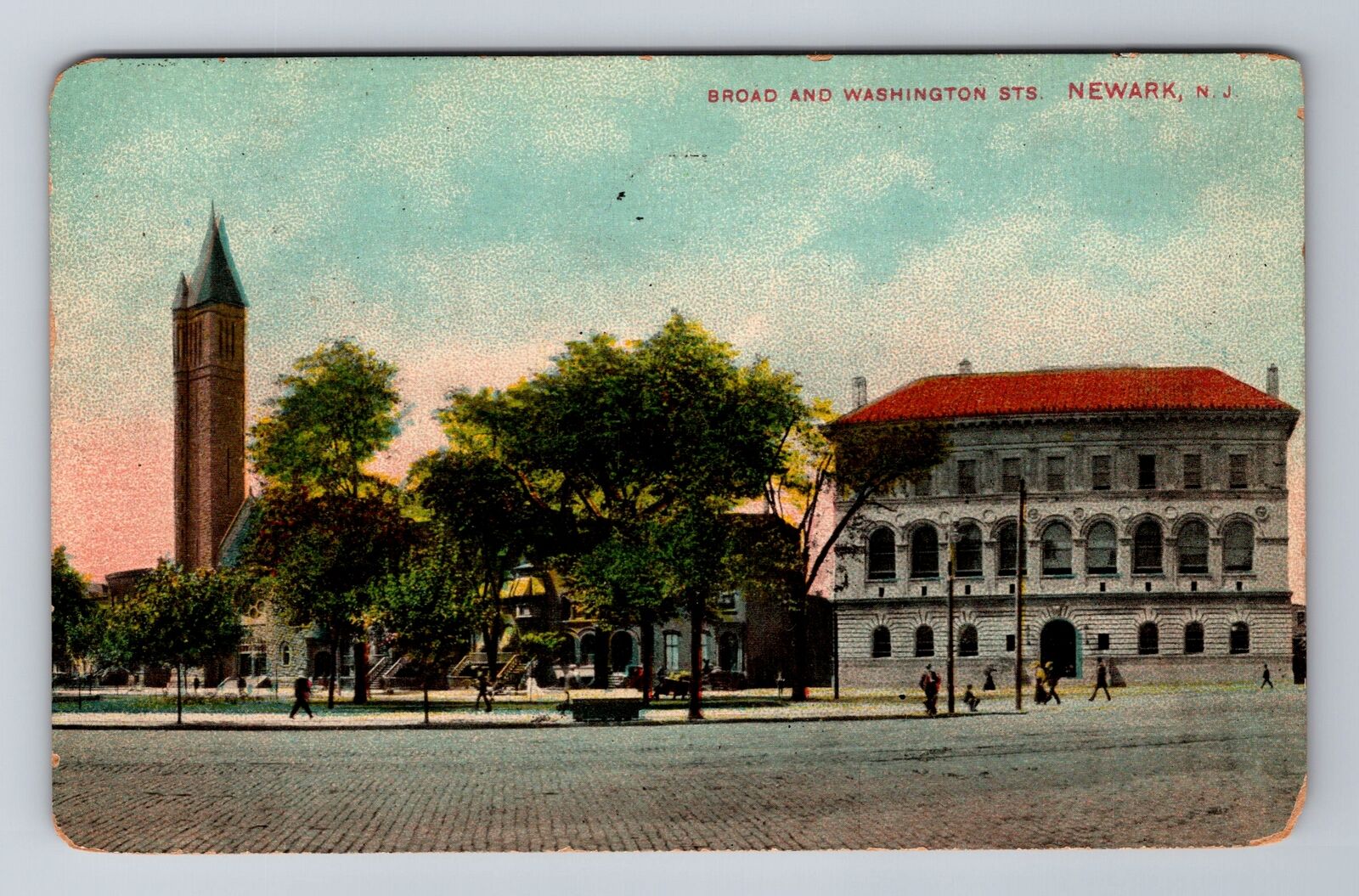 Newark NJ-New Jersey, Broad & Washington Streets, Antique c1909 Vintage Postcard