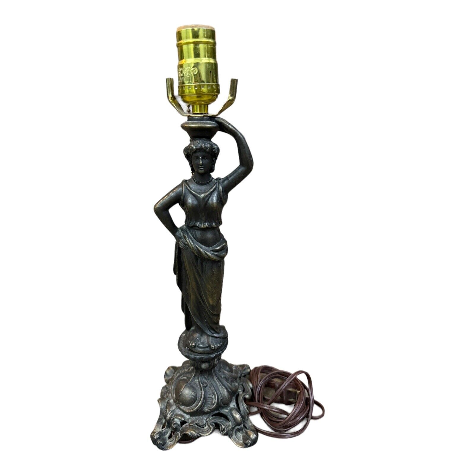 Vintage Original Grecian Woman Metal Bronze Lamp 16” Tested Goddess Art Deco MCM