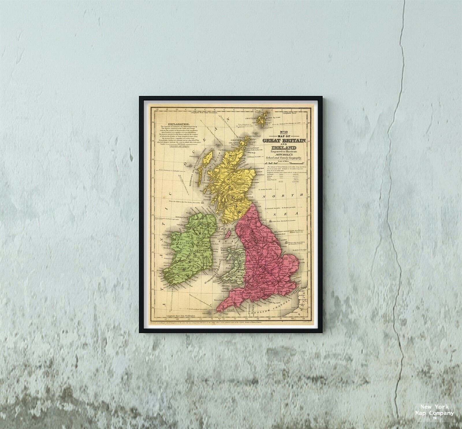 1847 Map of Great Britain | Ireland | Great Britain Wall Art | Ireland Map Repro