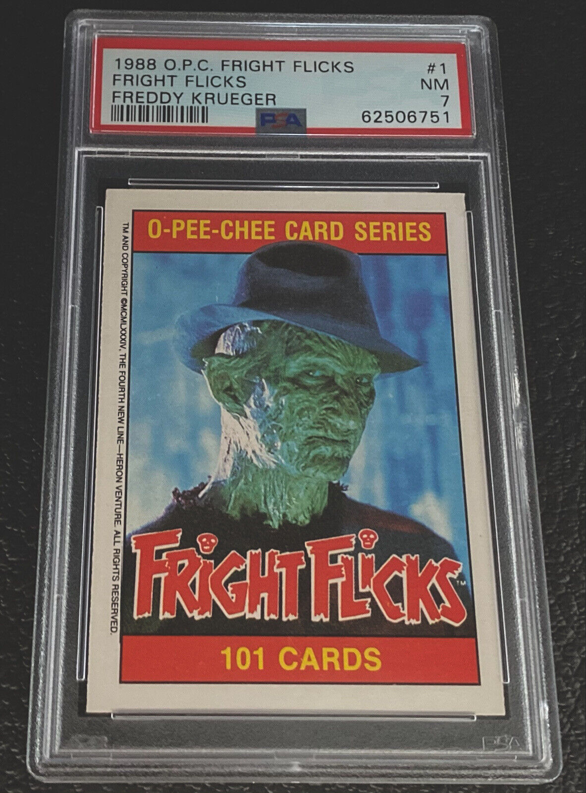PSA 7 1988 OPC Fright Flicks Freddy Krueger #1 A Nightmare On Elm Street Card