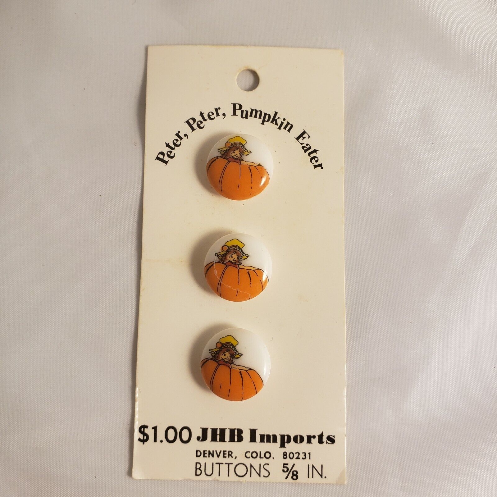 Vintage JHB Imports Peter Peter Pumpkin Eater Carded Buttons 5/8\