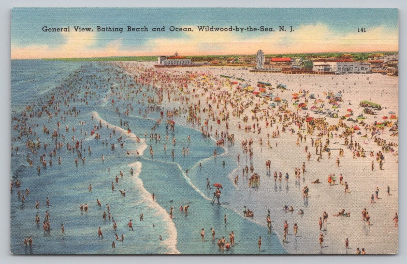 Postcard NJ Wildwood-By-the-Sea General View Bathing Beach Ocean Bathers I9