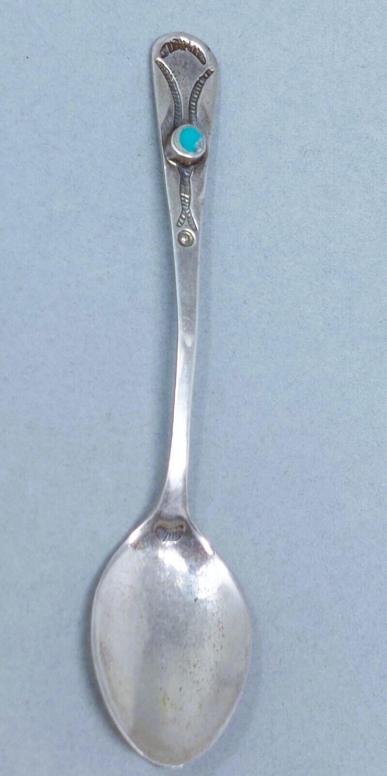 Rare HANDWROUGHT Navajo Antique Silver &Turquoise Souvenir Spoon Ca: 1900