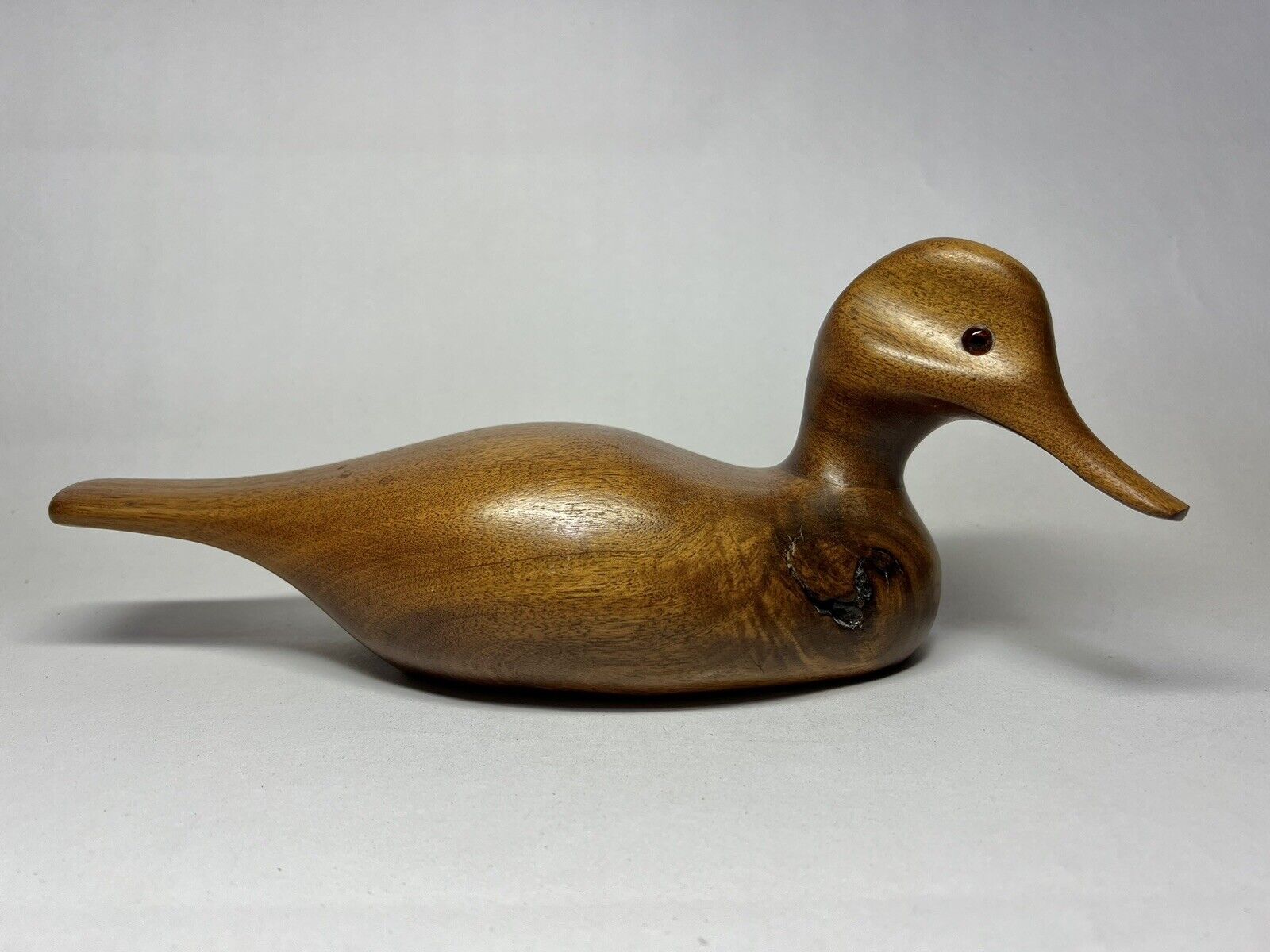 Vintage Solid Wood Glass Eye Decoy Signed The Duck Shop Bob & Tom Cook Macomb IL