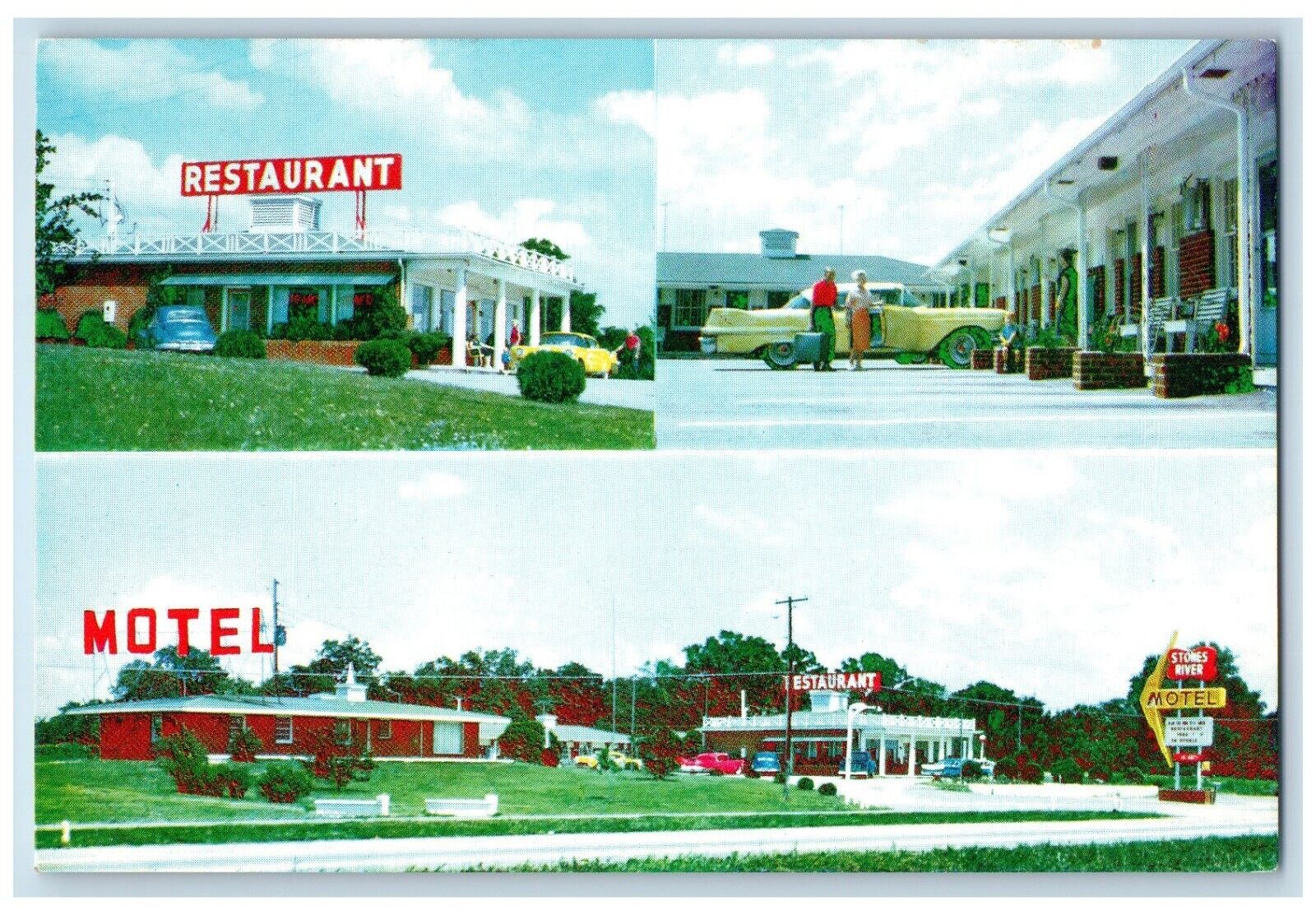 c1960 Stones Motel Restaurant Exterior Murfreesboro Tennessee Multiview Postcard