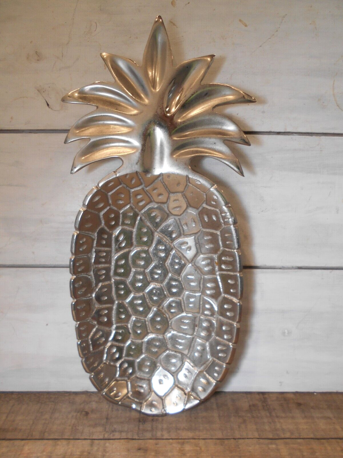 Pineapple Shaped Metal Serving or Decorative Plate / Platter / Tray Silver Color