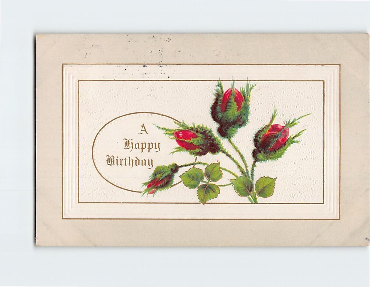 Postcard A Happy Birthday Greeting Flower Art Print Embossed Card