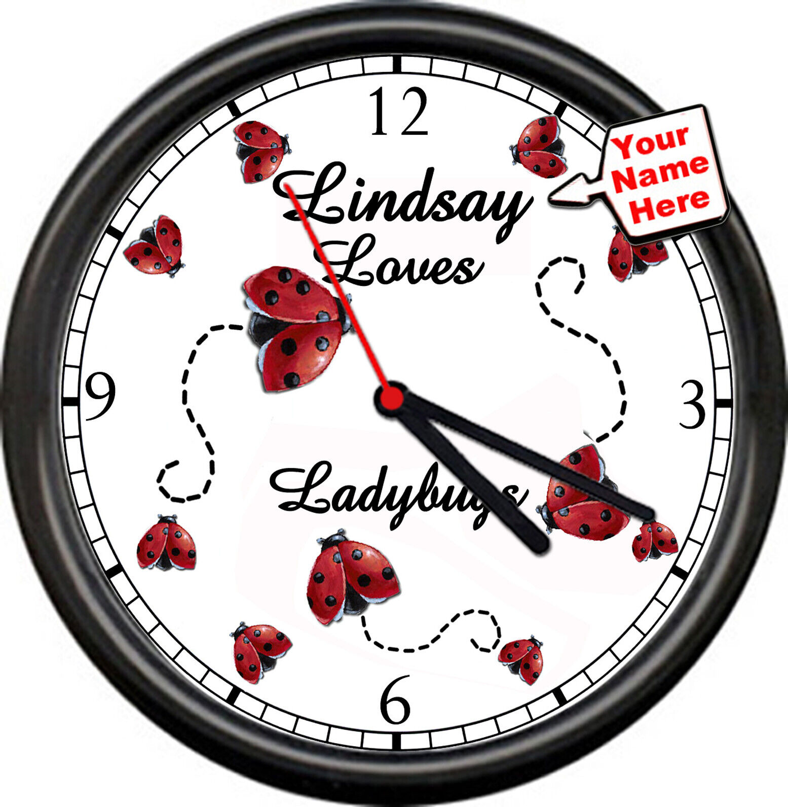 Lady Bug Ladybug Bug Personalized Your Name Summer Insect Garden Sign Wall Clock