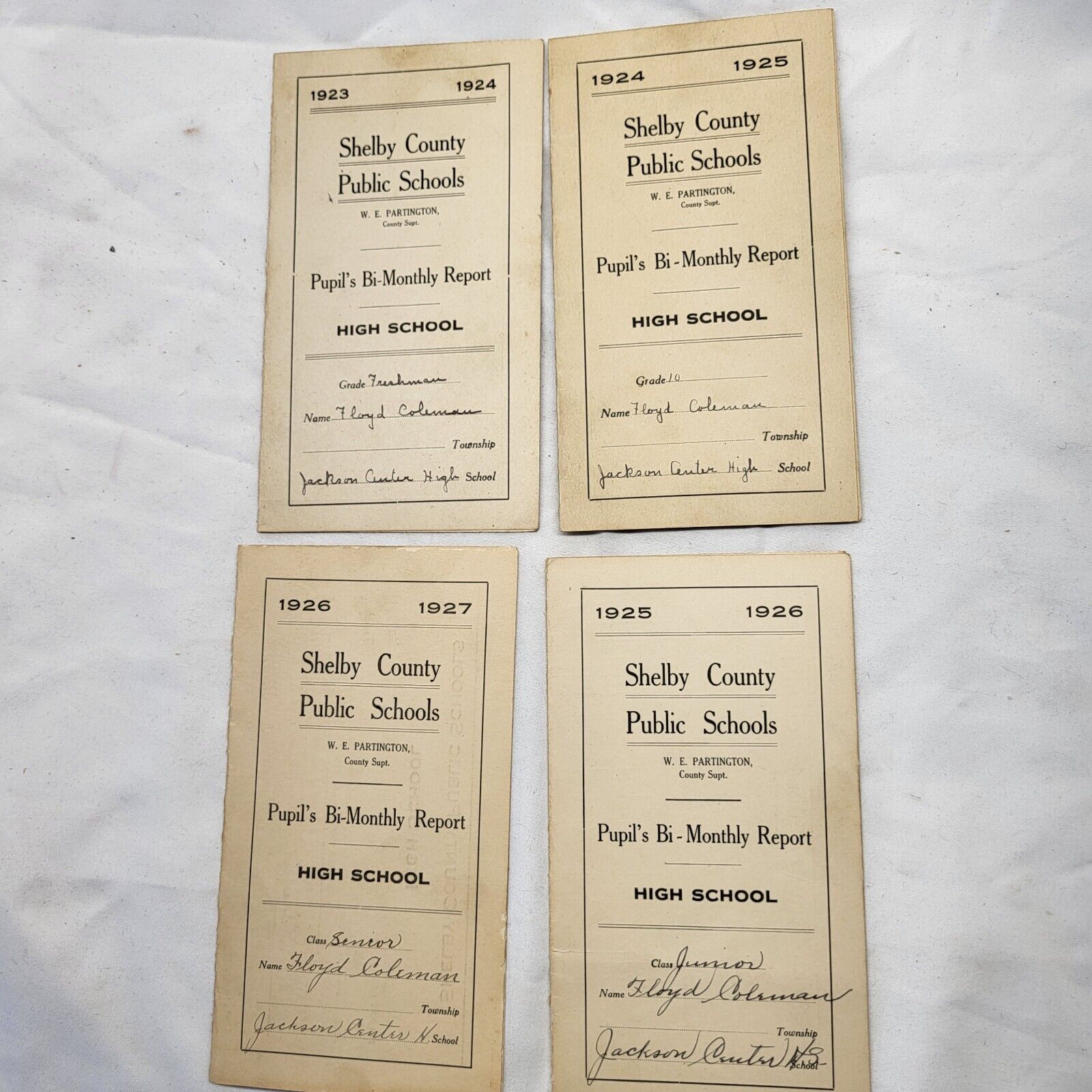 Vintage High School Report Cards Shelby County 1923 thru 1927