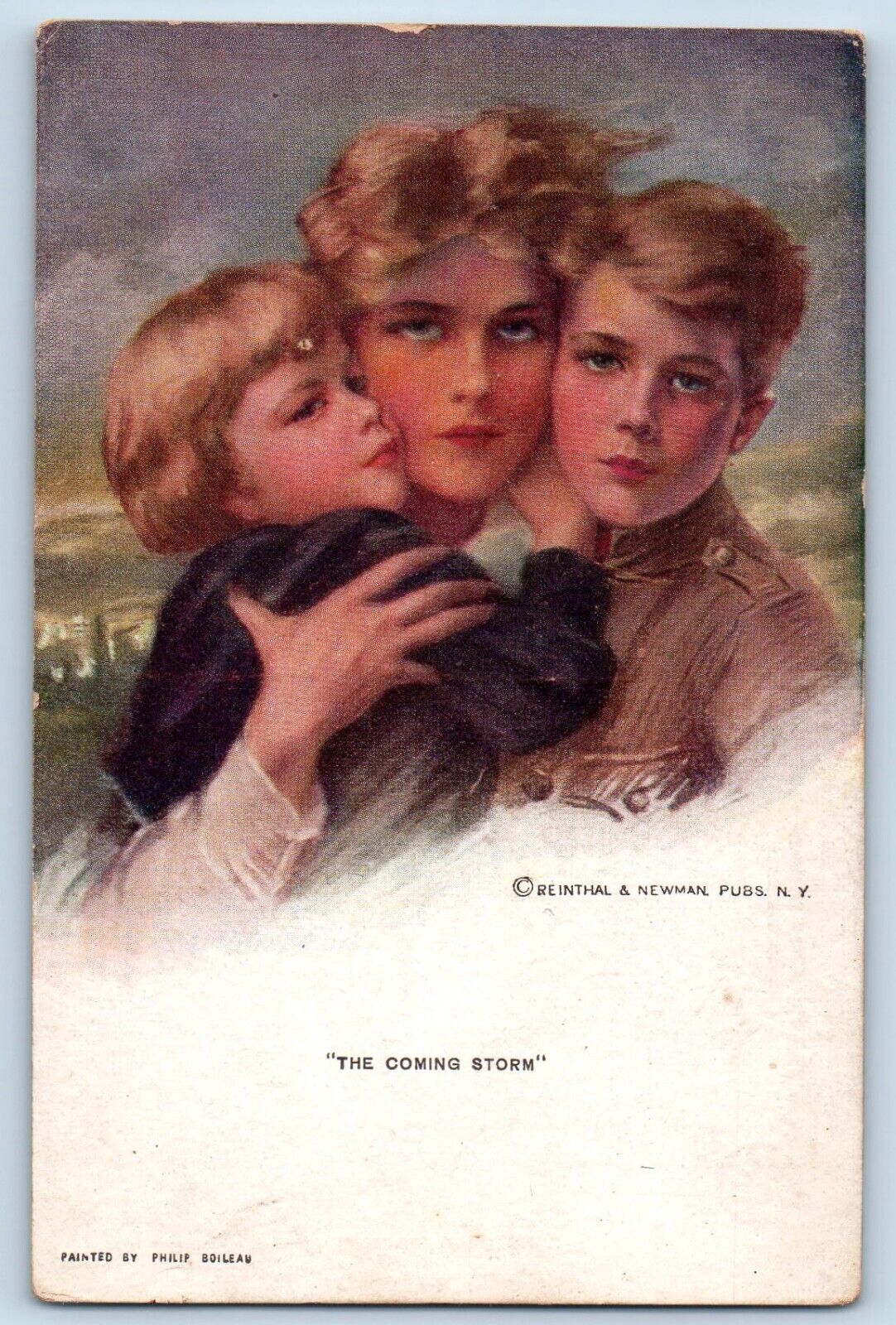 Philip Boileau Signed Postcard The Coming Storm Children c1910's Antique
