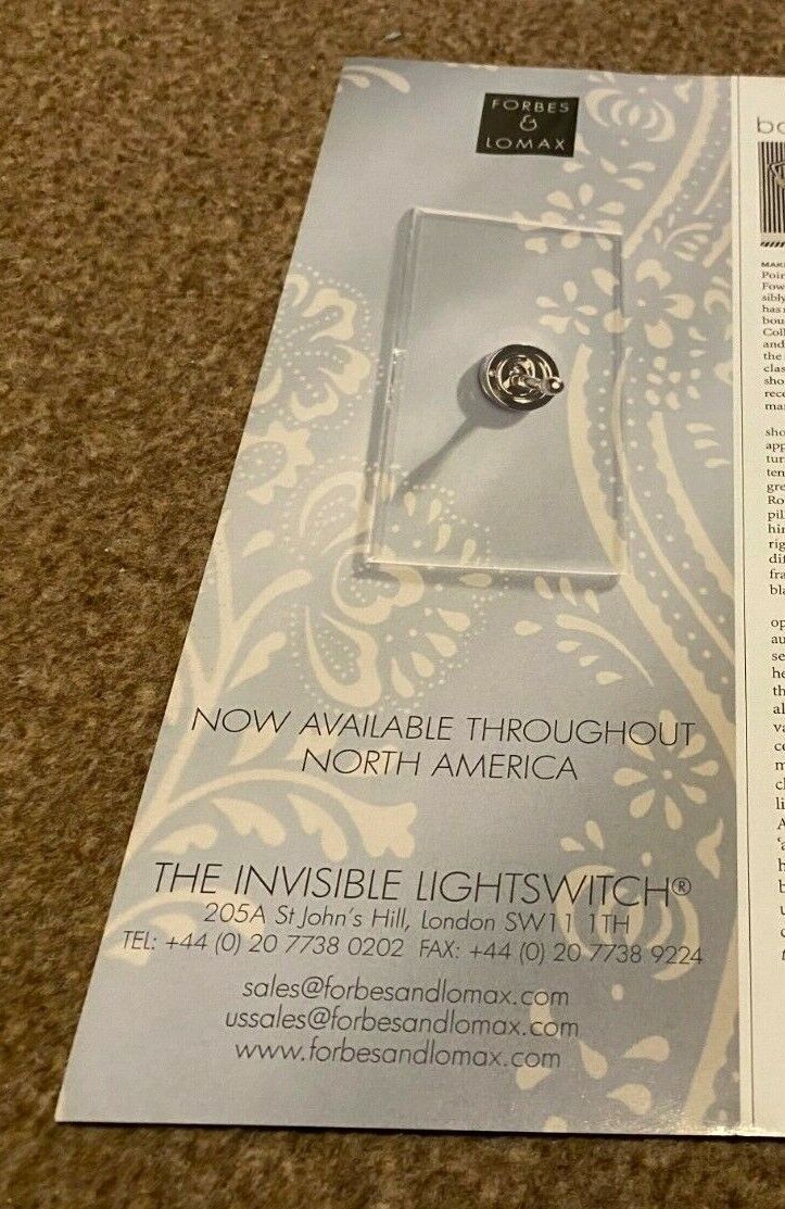 INT2 ADVERT 11X4 FORBES & LOMAX INVISIBLE LIGHTSWITCH