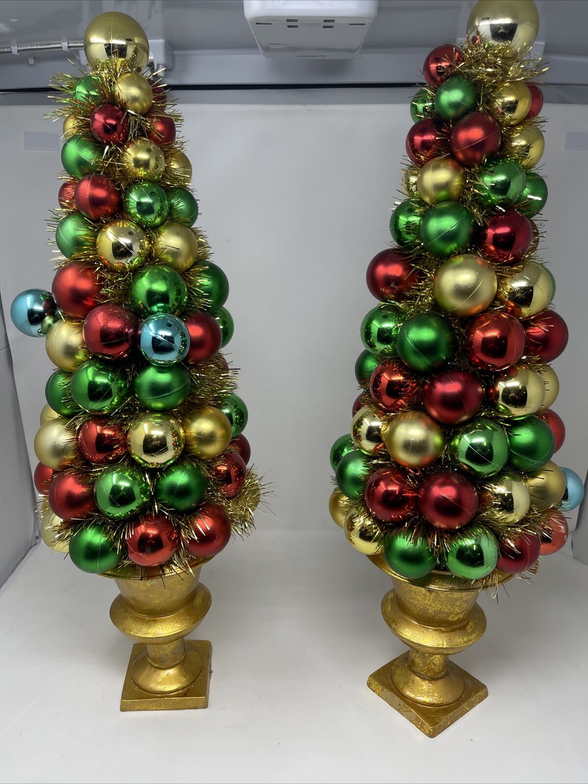 Vintage Christmas Tree Ornament Balls Topiary Red Green Gold Centerpiece 24” X2