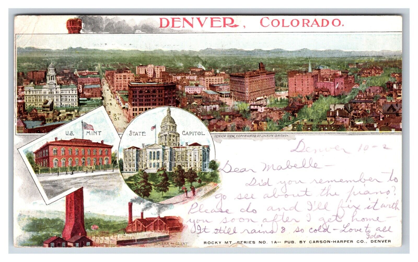 Multi View Vignette Denver Colorado CO 1902 Private Mailing Card PMC Postcard W2